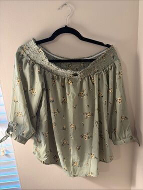 Light Green Floral Off-Shoulder Blouse